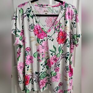 Lilly Pulitzer Meredith Cotton V-Neck Tee Coconut Safari Sanctuary XXL